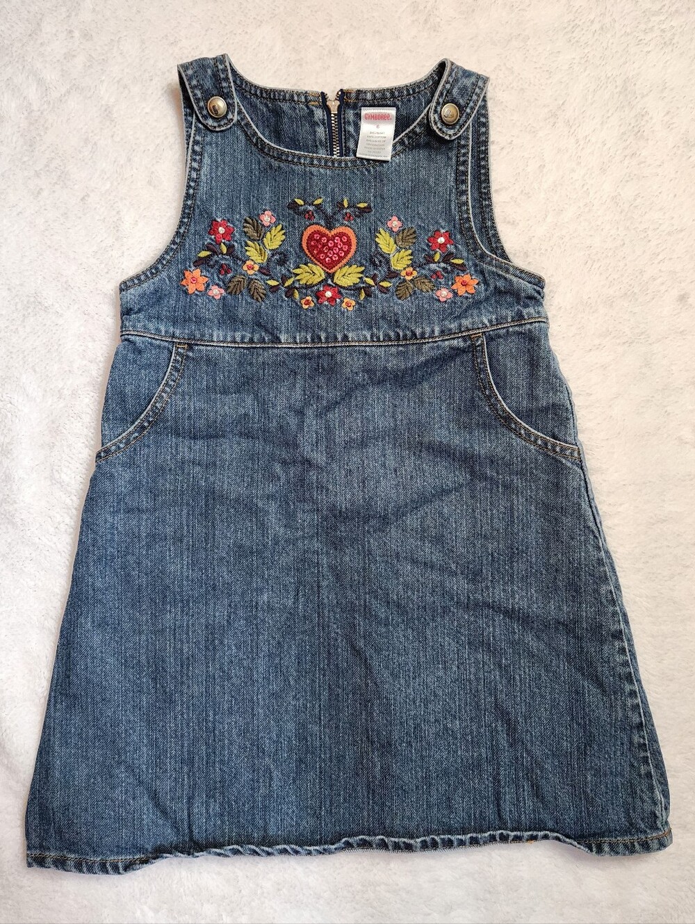 Vintage Gymboree Blue Denim Dress with Embroidery Size 6
